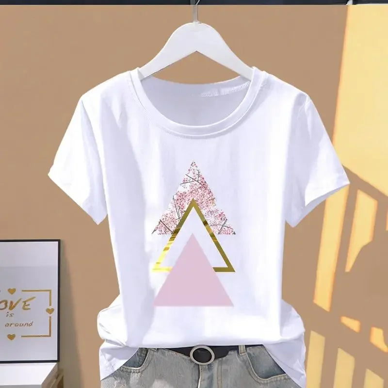 Women Print Floral Casual Explosive Short Sleeve T-shirt Graphic Tshirts.