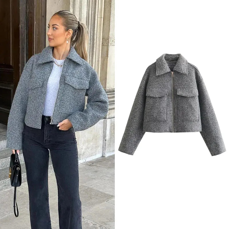 Winter Cropped Jacket for Women Short Coat Tweed Jacket.