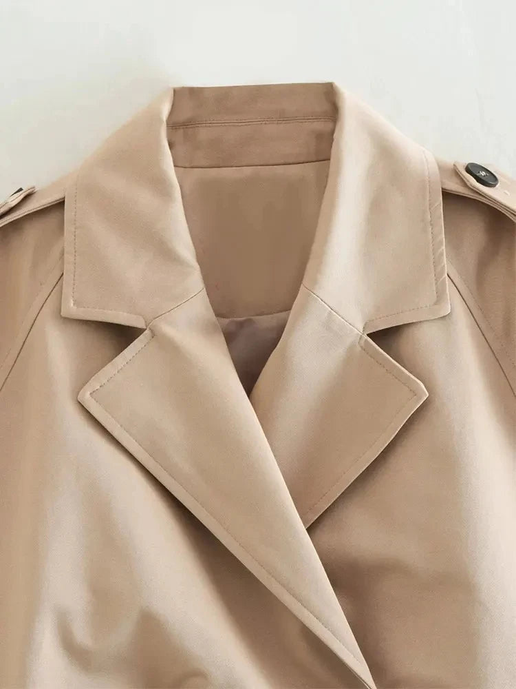 Belt Cropped Trench Spring Jacket Women Vintage Streetwear.