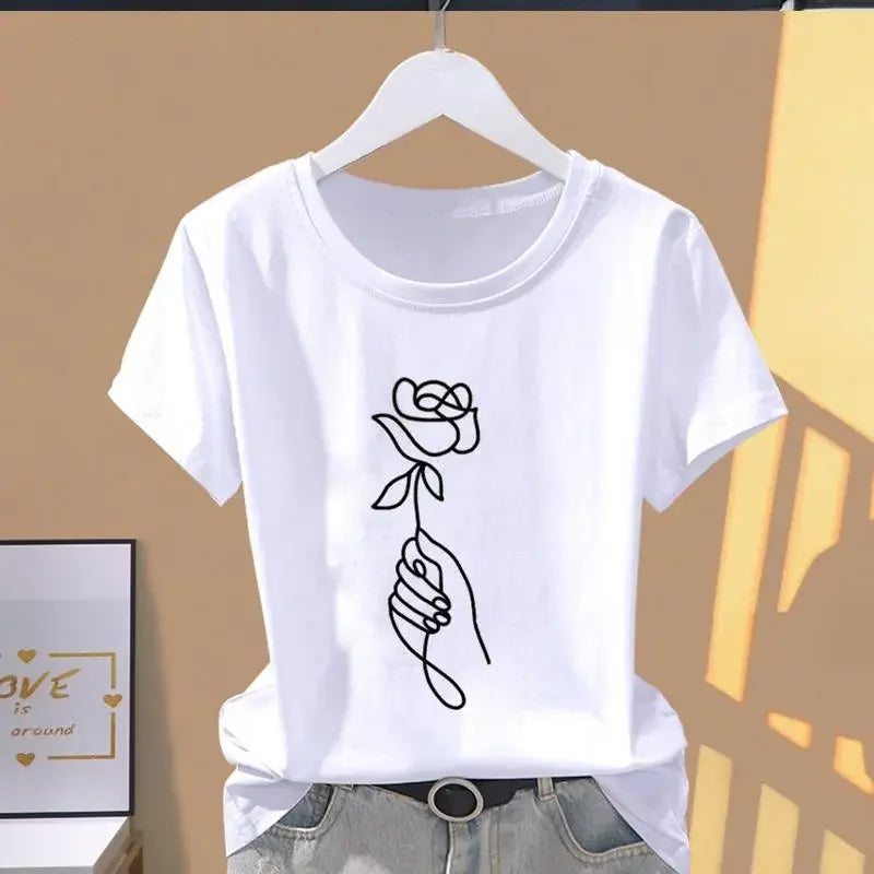 Women Print Floral Casual Explosive Short Sleeve T-shirt Graphic Tshirts.