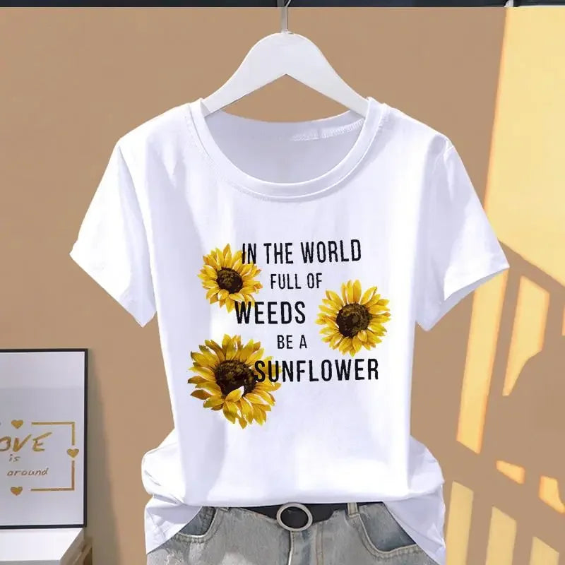 Women Print Floral Casual Explosive Short Sleeve T-shirt Graphic Tshirts.