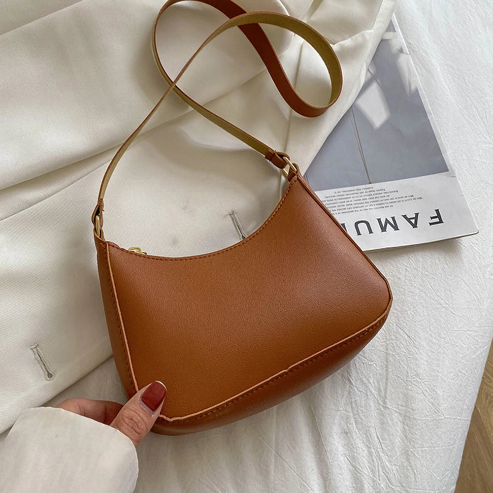 Handbags Retro Solid Color PU Leather Shoulder Underarm Bag