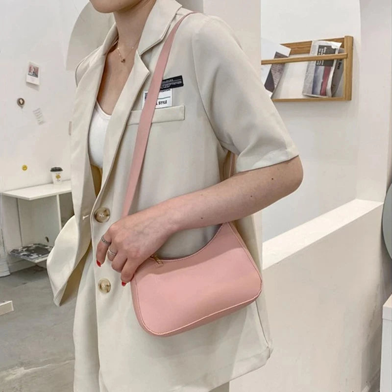 Handbags Retro Solid Color PU Leather Shoulder Underarm Bag