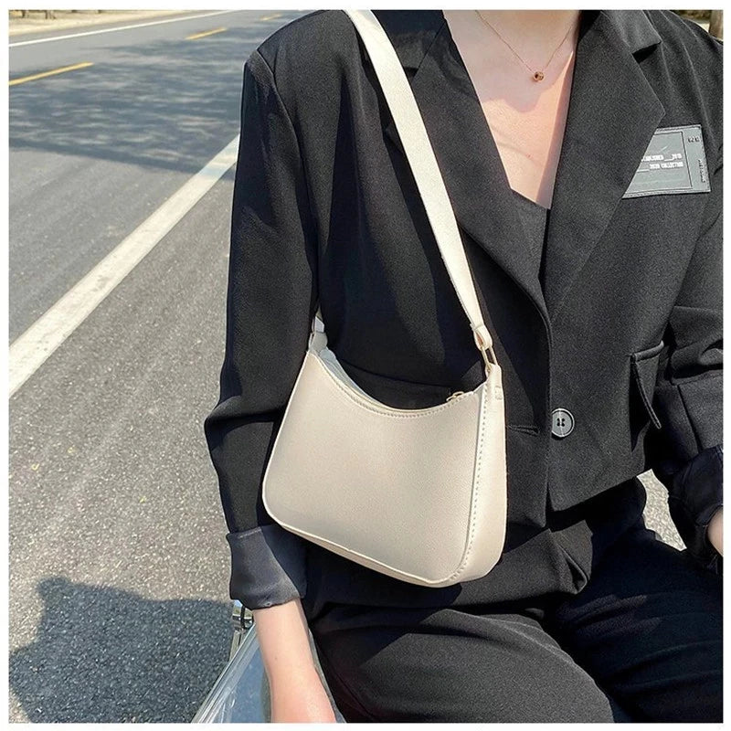 Handbags Retro Solid Color PU Leather Shoulder Underarm Bag