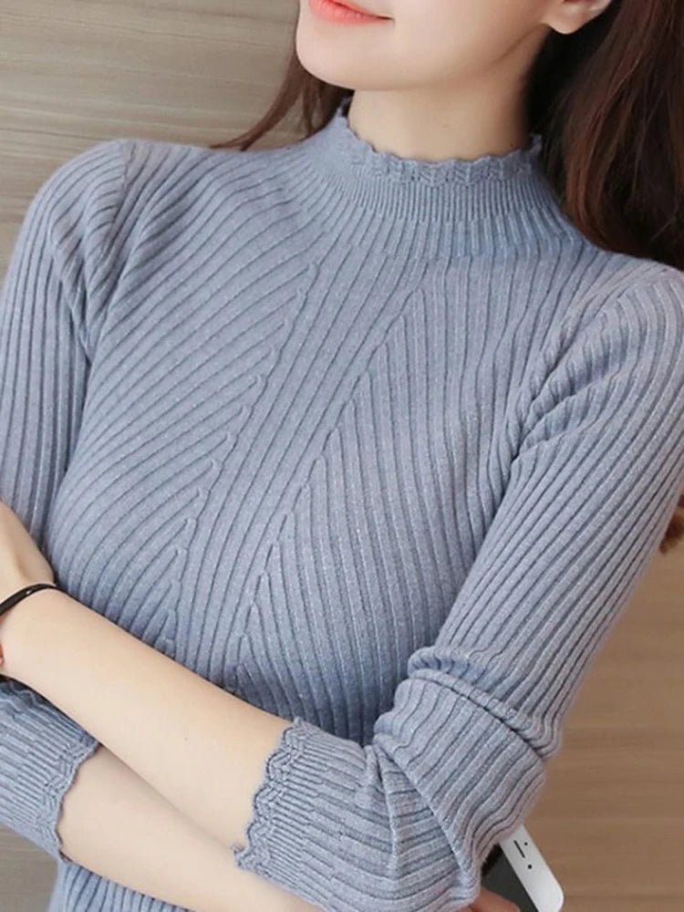 Autumn Women Mock Neck Ruffles