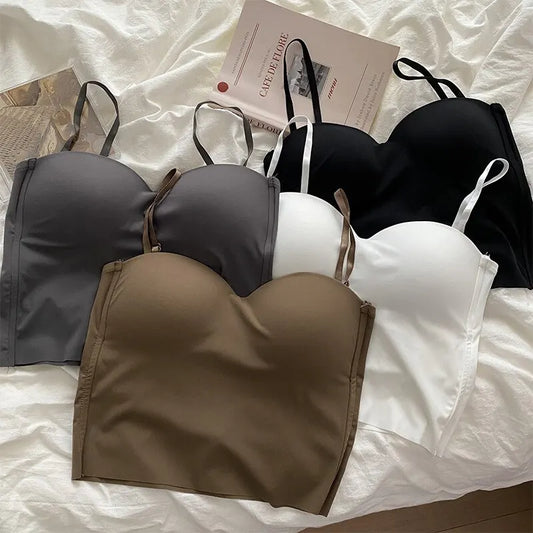Cool Solid Knitted Yoga Gym Tank Top Bra Seamless Skin-Friendly U-Back Vest with Fixed Chest Pad Suspender.