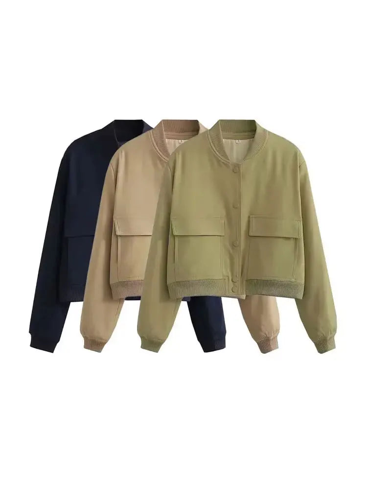 Bomber Jacket Coats Vintage Long Sleeve Front Button Casual.