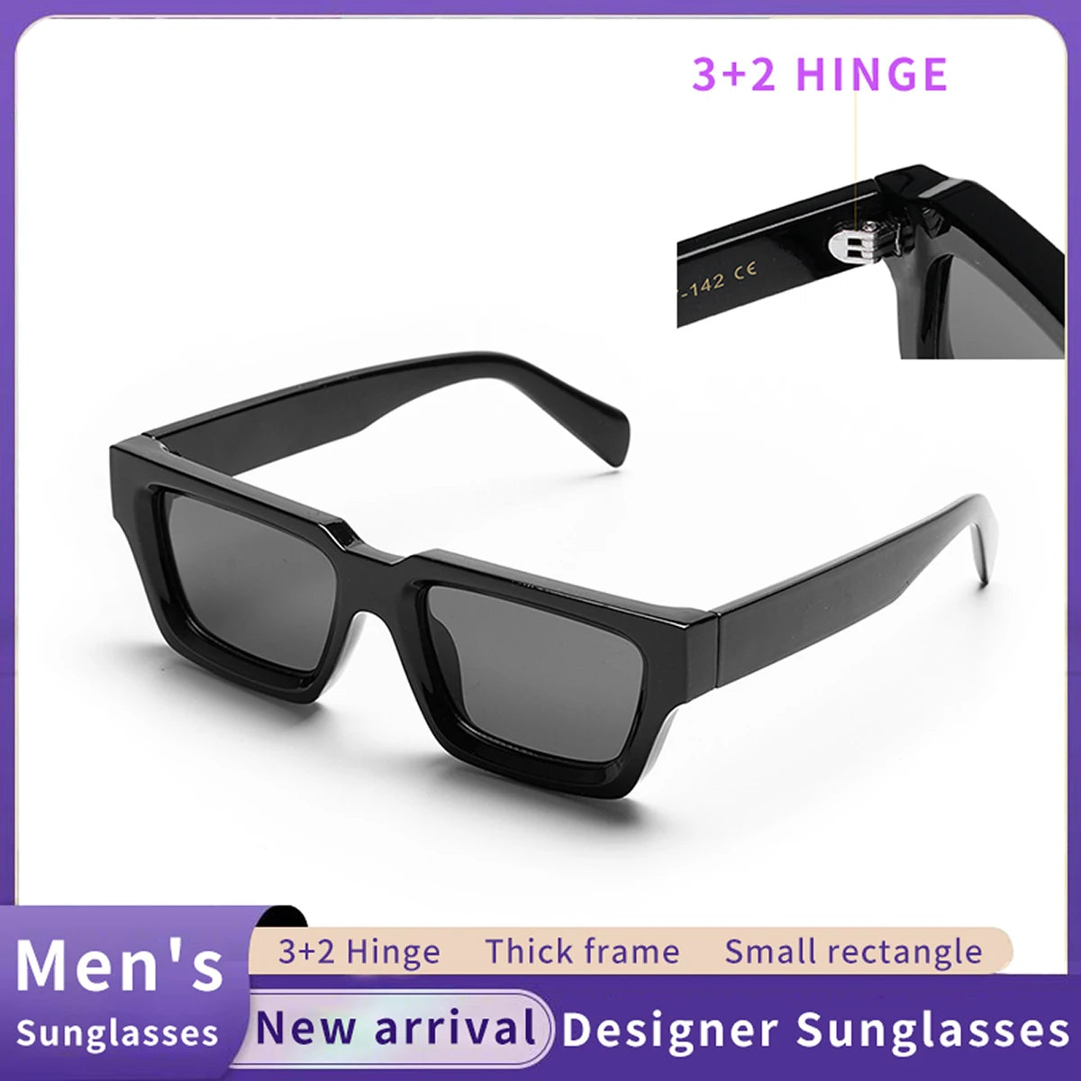 black small rectangular thick frame sunglasses