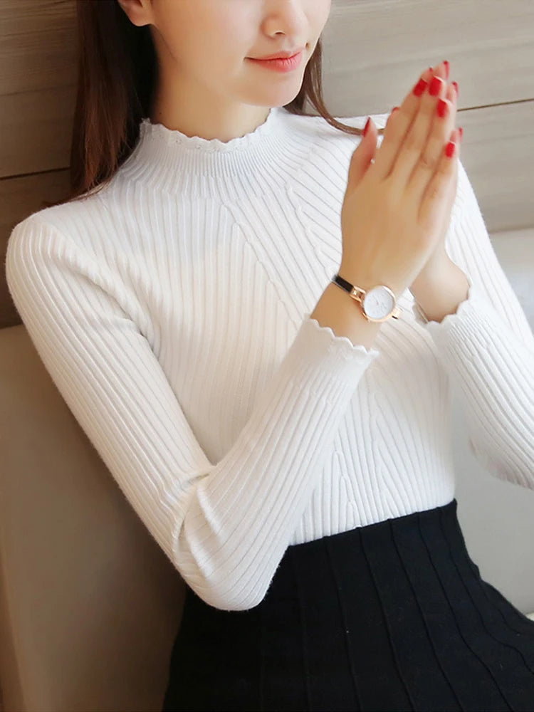 Autumn Women Mock Neck Ruffles
