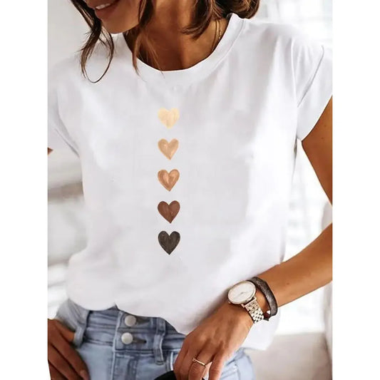 Love Heart Print Women Summer T Shirt.