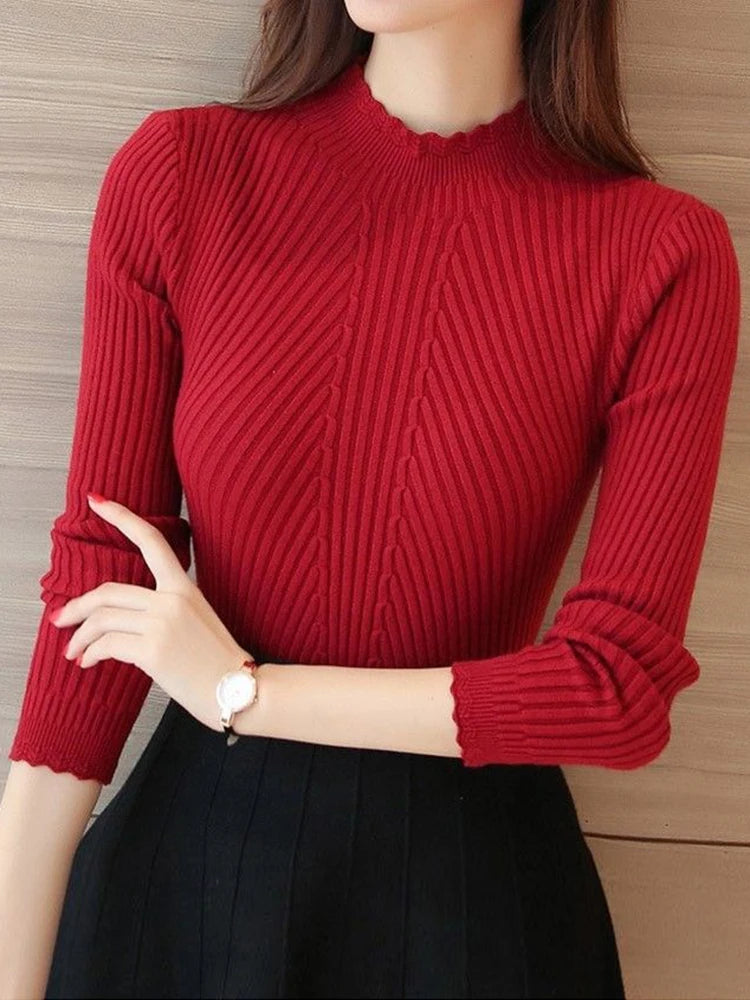 Autumn Women Mock Neck Ruffles