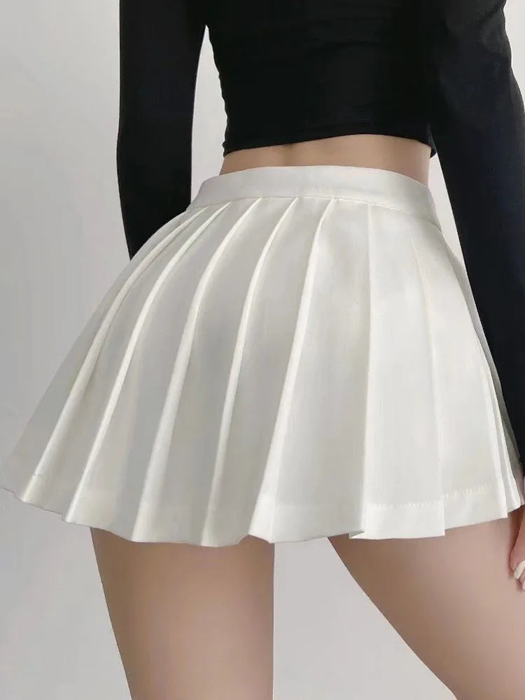 Women Pleated Skirts High Waist Summer Vintage Mini Skirts.
