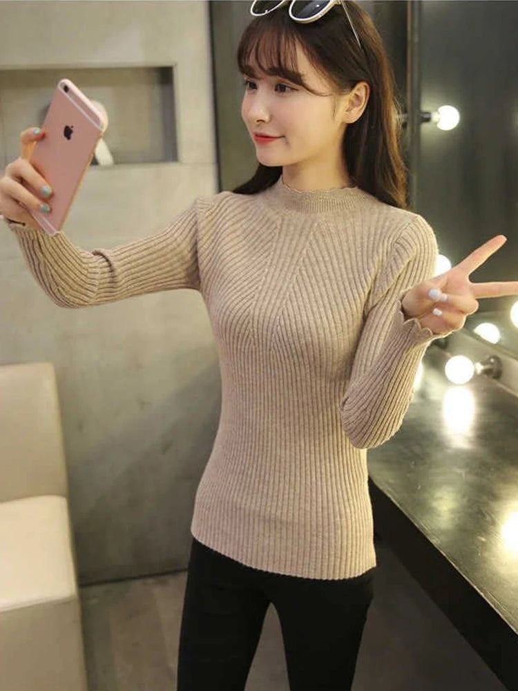 Autumn Women Mock Neck Ruffles