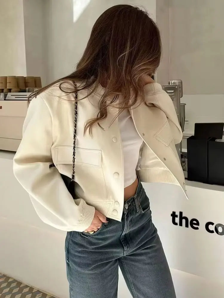 Bomber Jacket Coats Vintage Long Sleeve Front Button Casual.