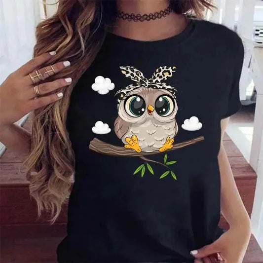 Cartoon Owl Print T Shirt.